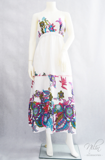 Maxi nyári ruha türkiz-lila színes virágmintás