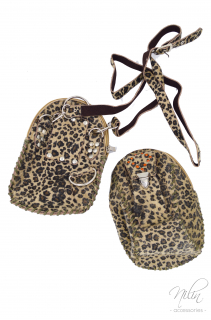 Kis táska, szőrmés leopárd mintás, barna